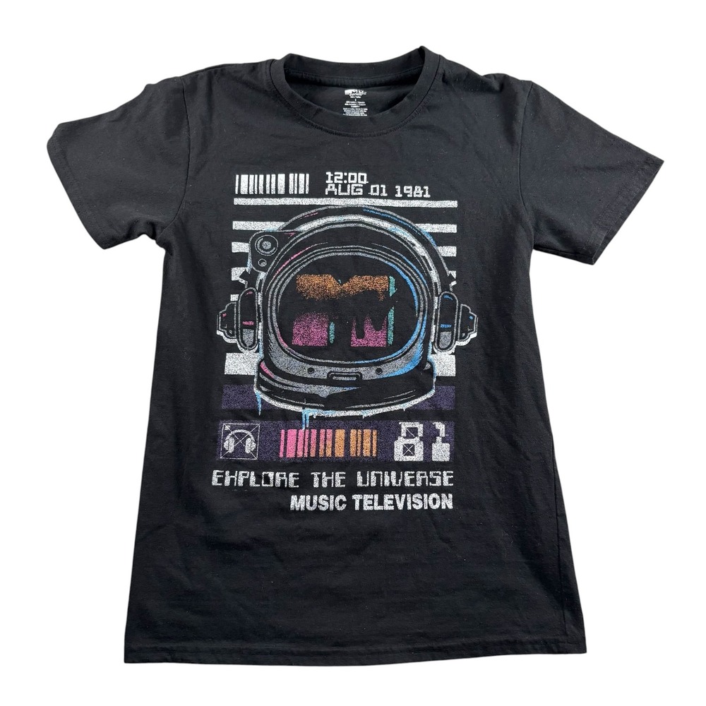 MTV Explore the Universe Astronaut Music Television Graphic T-Shirt Black sz S